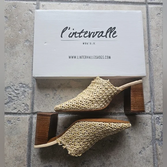 L'Intervalle Elzira Beige Rafia mules - Picture 5 of 11